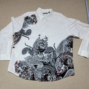 CUBAVERA Men's Size XXL Linen Paisley Button Up Shirt Long Sleeve Multi Color